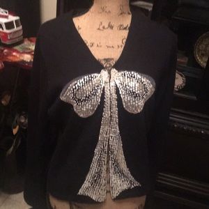 NWT Black Sweater with Sequins Beige bow